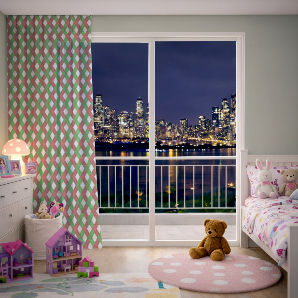 Red Green Argyle Plaid Background Pattern Sheer Curtain