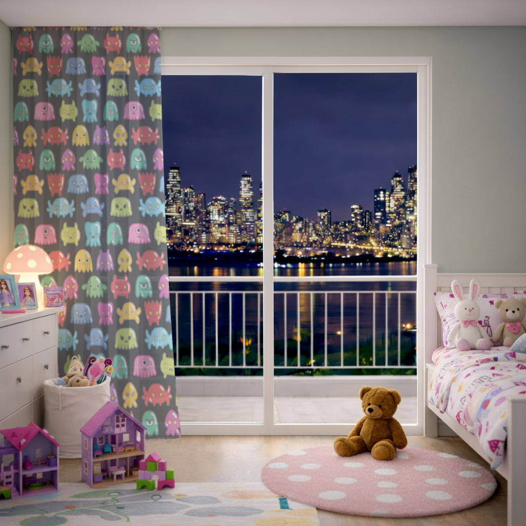 Cute Colorful Monsters Seamless Pattern Sheer Curtain