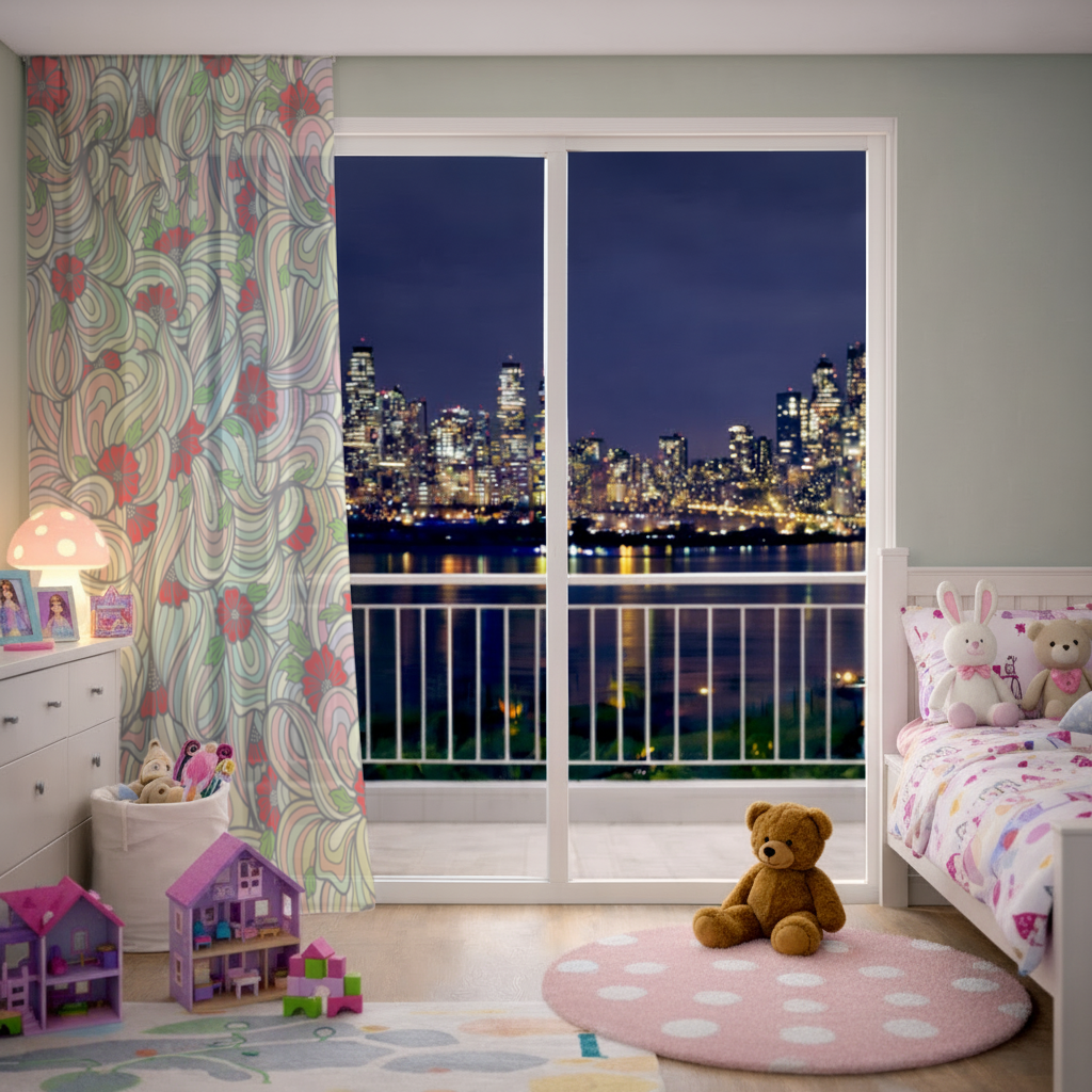 Floral Retro Wavy Pattern Sheer Curtain