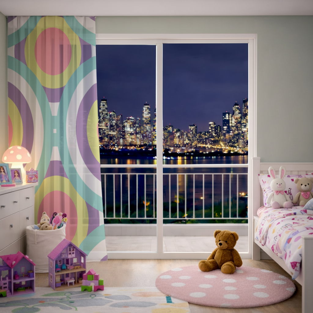Colorful Geometric Circle Pattern Sheer Curtain