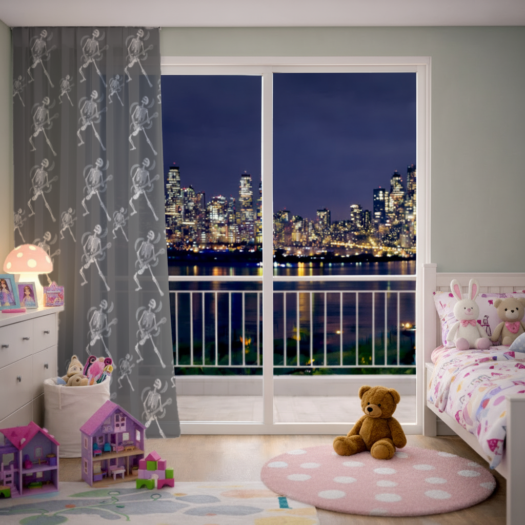 Rock Gitar Çalan İskelet Tül Perde