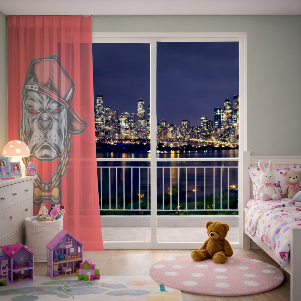 Hip Hop Style Gangster Dog Illustration Sheer Curtain