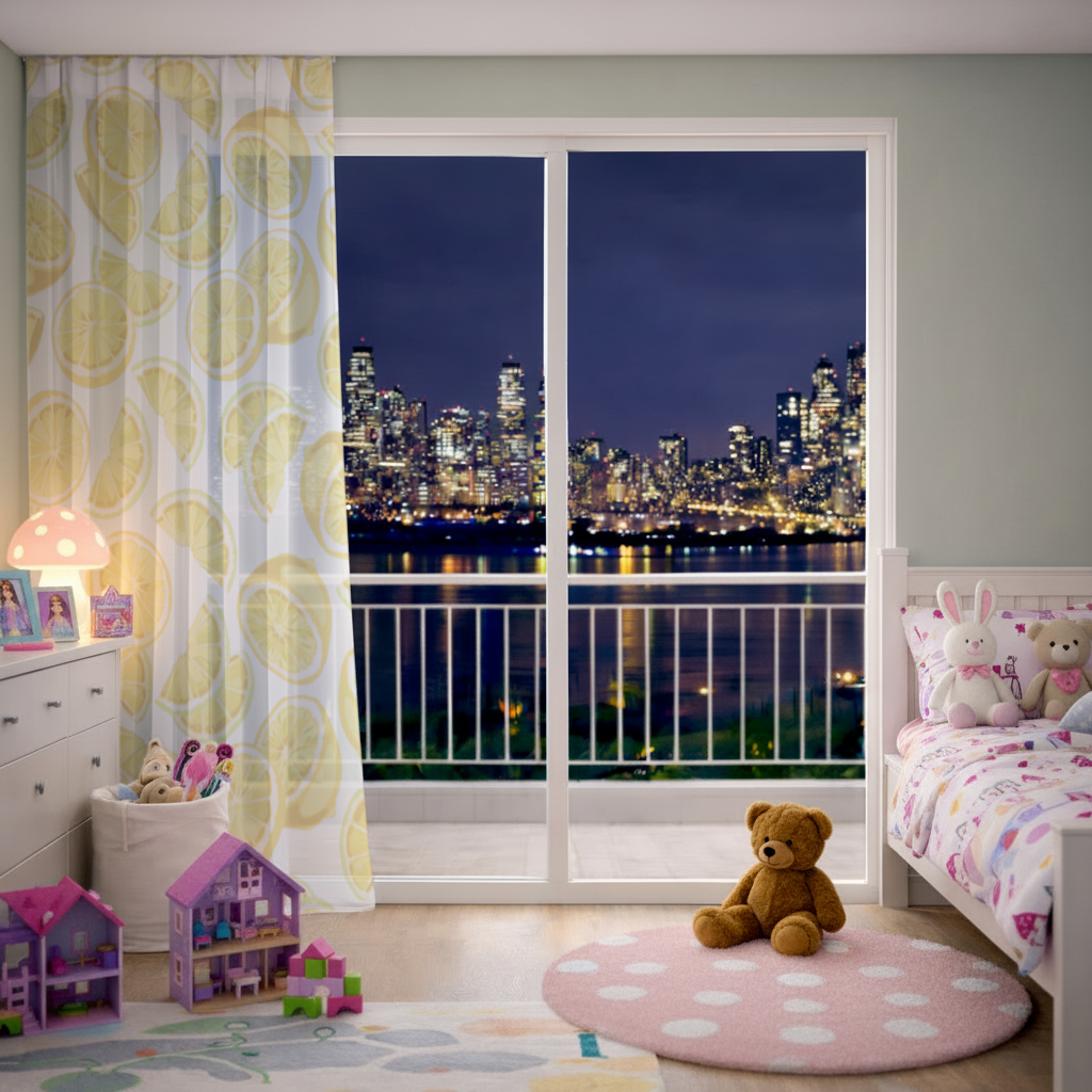 Fresh Lemon Slices Vibrant Summer Pattern Sheer Curtain