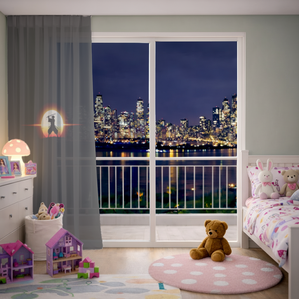 Samurai Silhouette Under the Rising Sun Honor and Strength Sheer Curtain