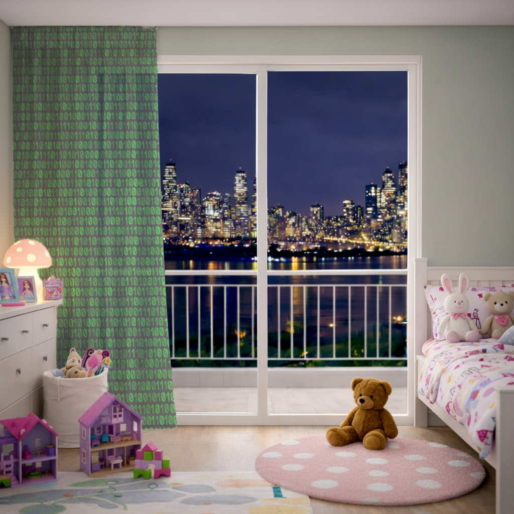 Matrix Style Digital Binary Code Background Sheer Curtain