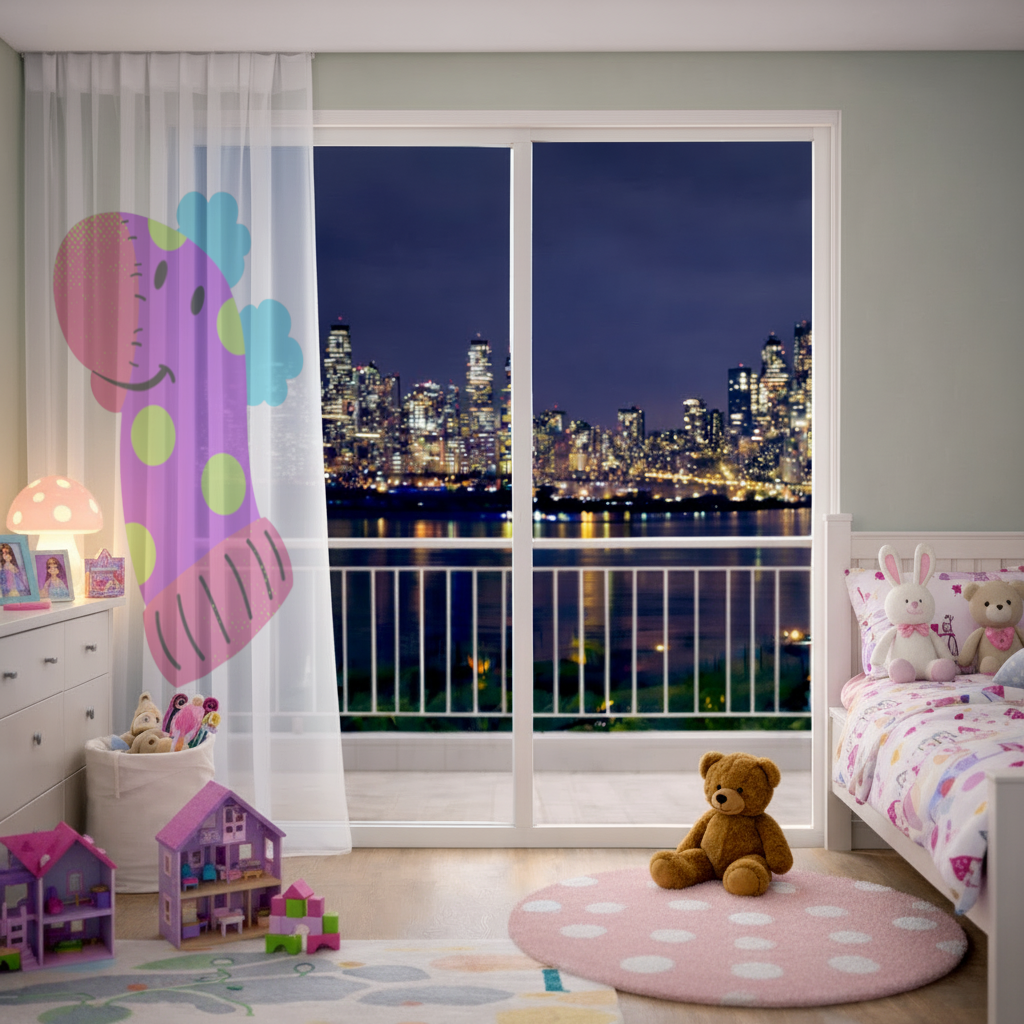 Cute Colorful Dinosaur Illustration Sheer Curtain
