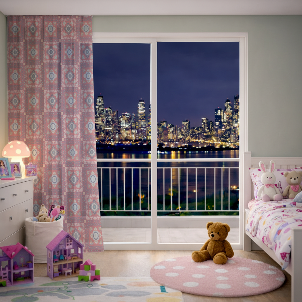 Traditional Kilim Inspired Red Ethnic Geometric Pattern Sheer Curtain