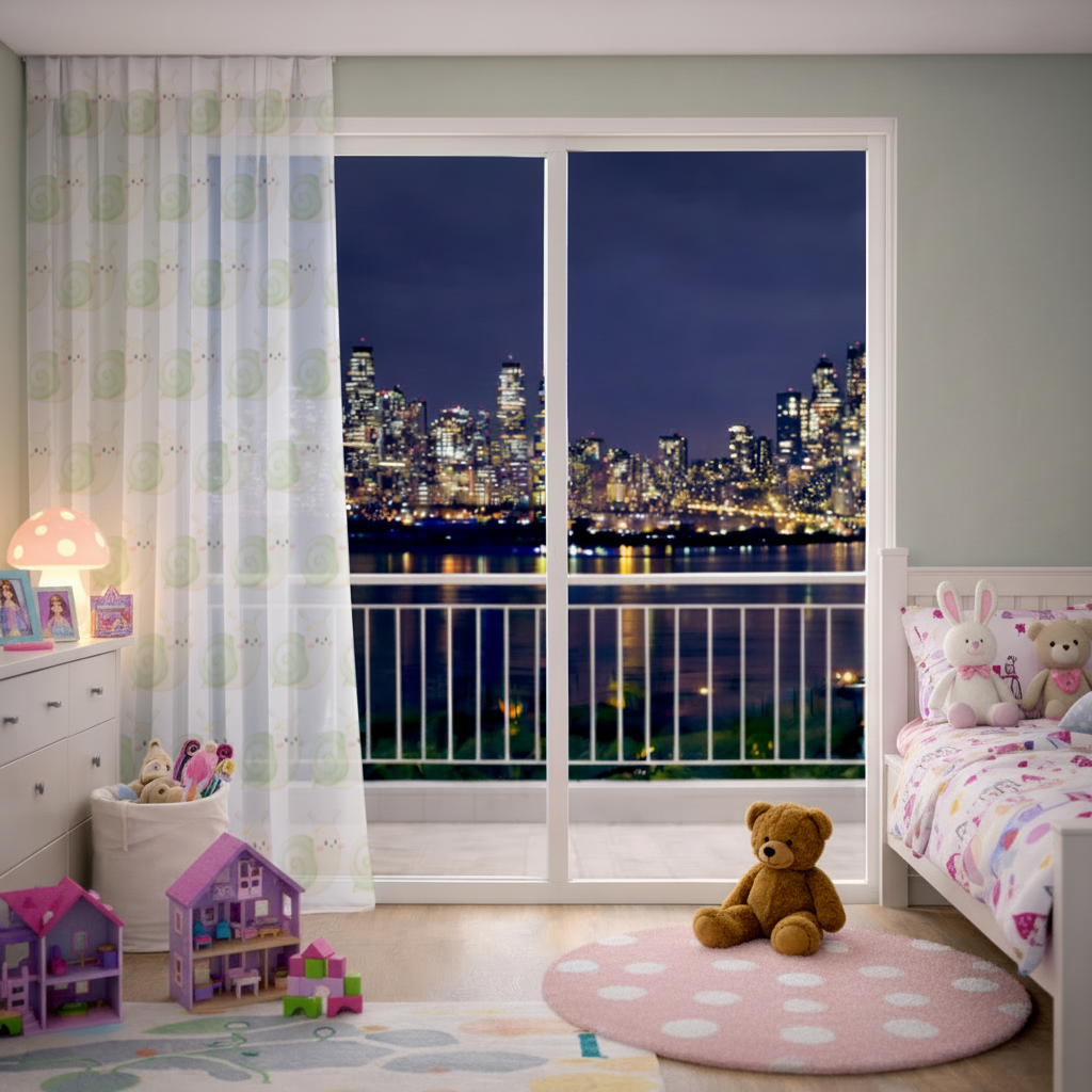 Cute Snail Illustration Sheer Curtain