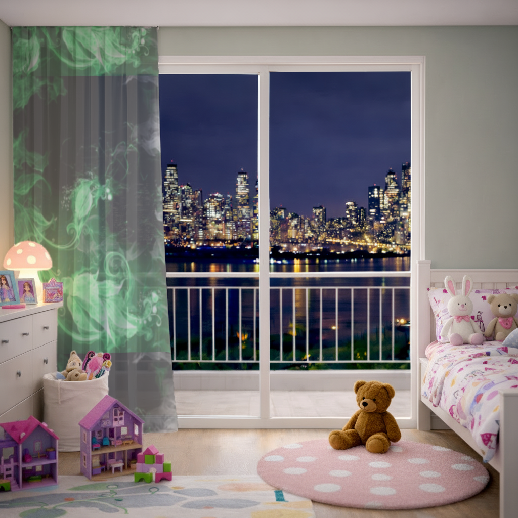 Green and black smokes Sheer Curtain