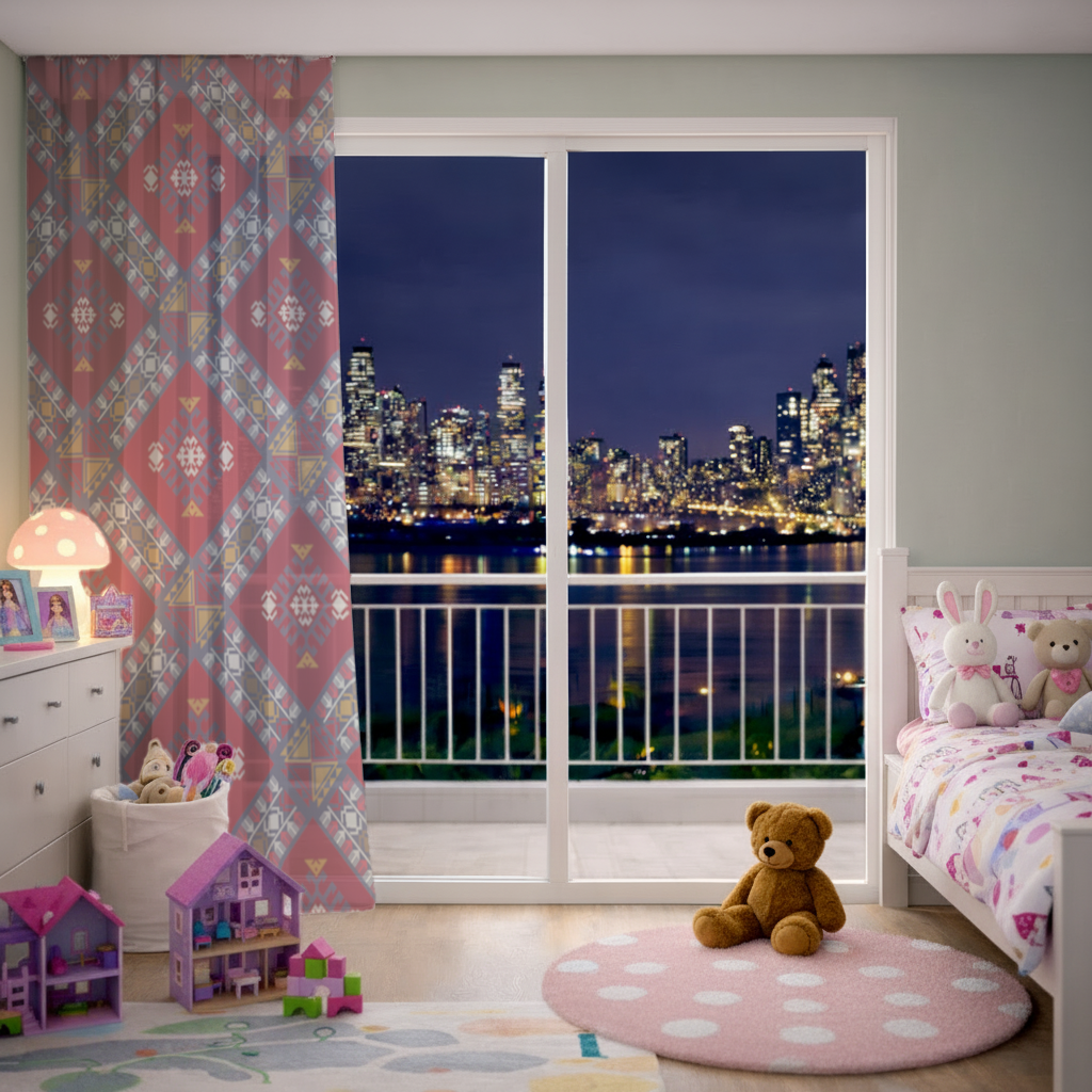 Traditional Kilim Pattern Motif Sheer Curtain