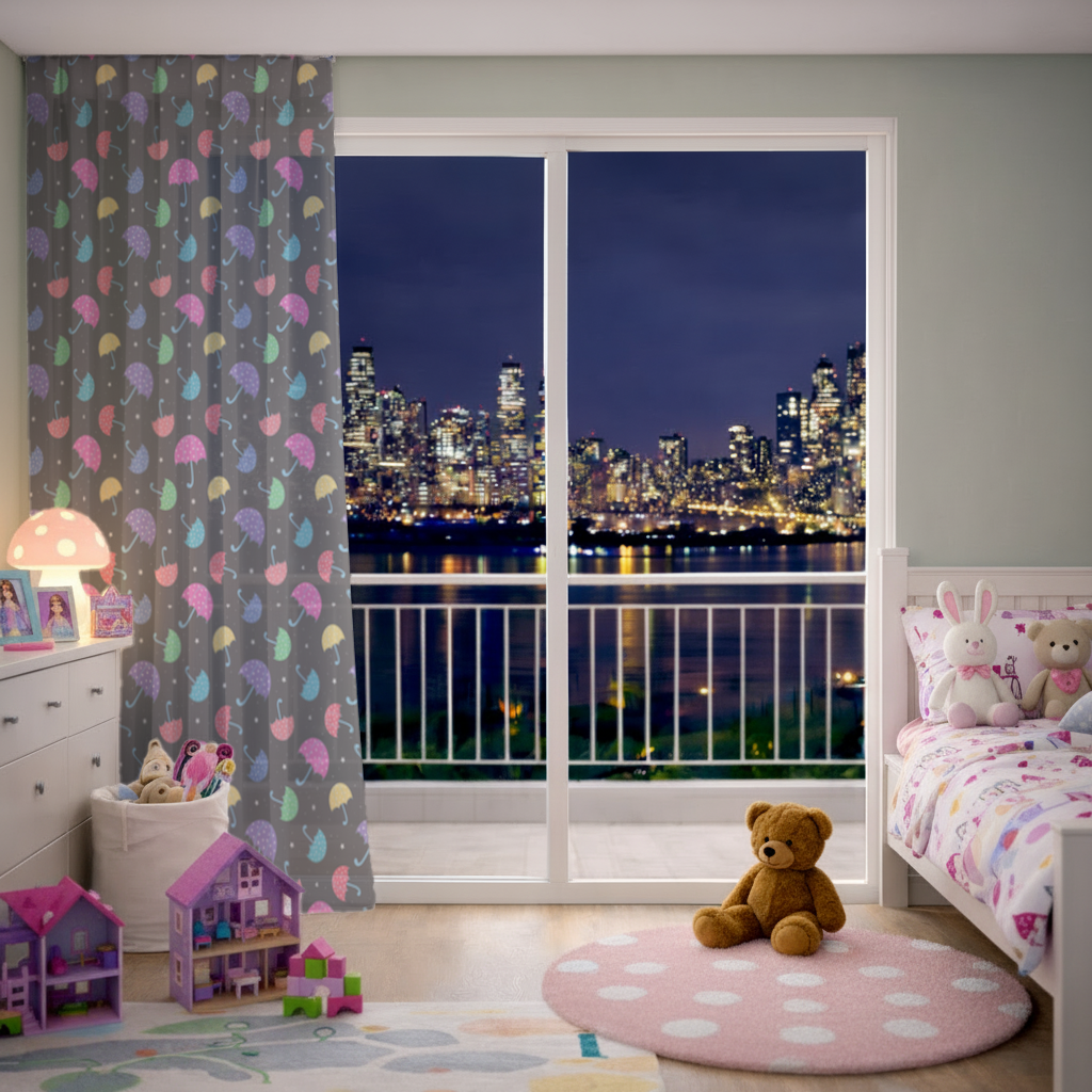 Colorful Heart Umbrellas Pattern Sheer Curtain