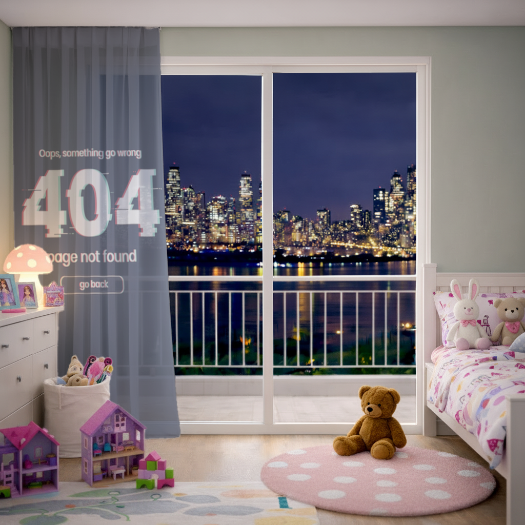 404 Error Glitch Design Sheer Curtain