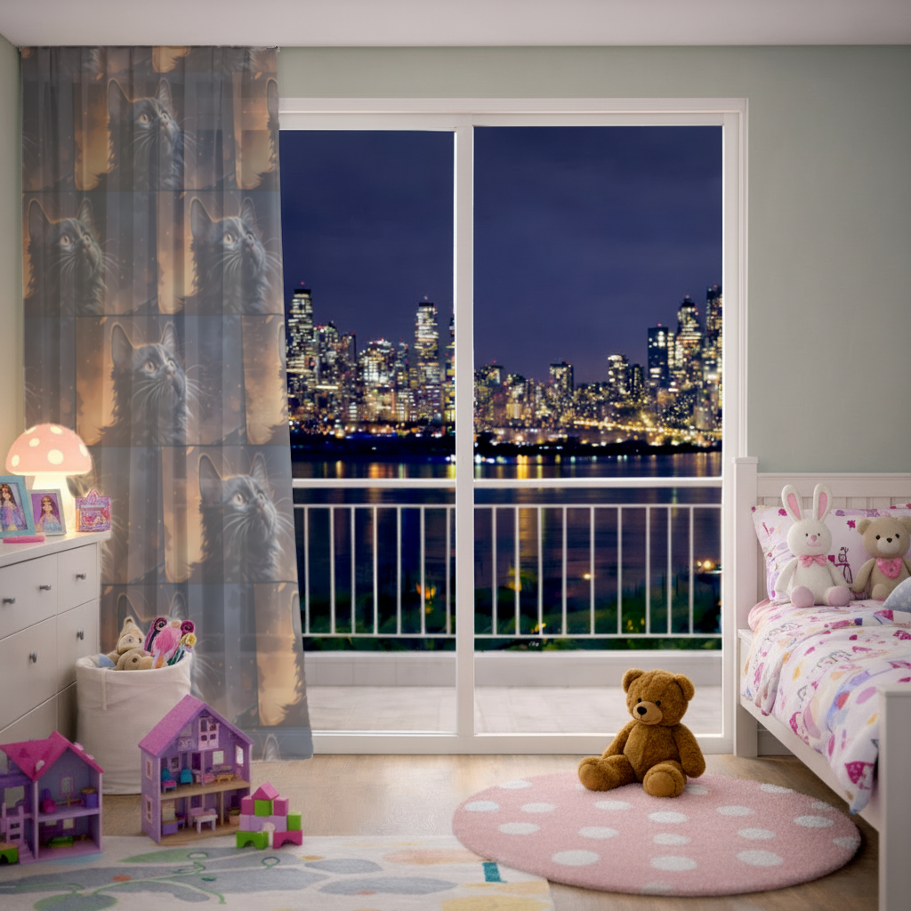 Black Cat Digital Art Sheer Curtain