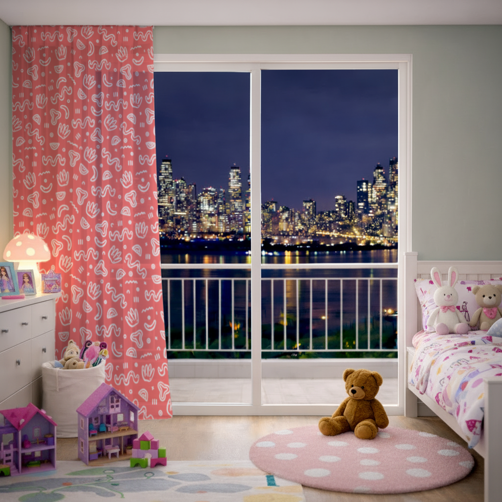 Red Abstract Doodle Sheer Curtain