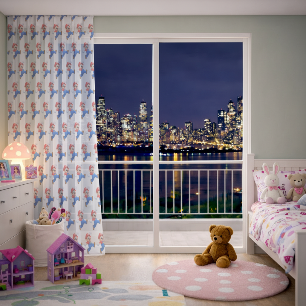 Retro Pixel Hero Design Sheer Curtain