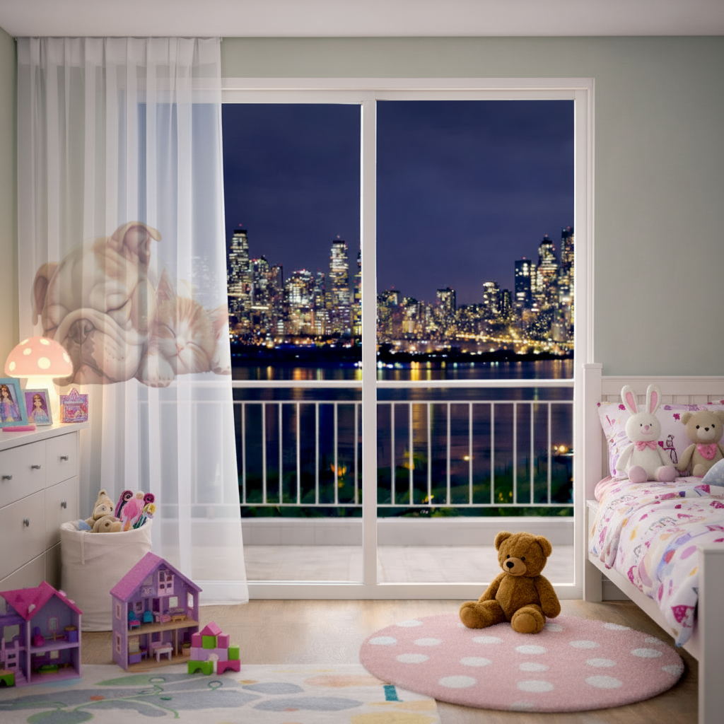 Sleeping Bulldog and Ginger Kitten Sheer Curtain