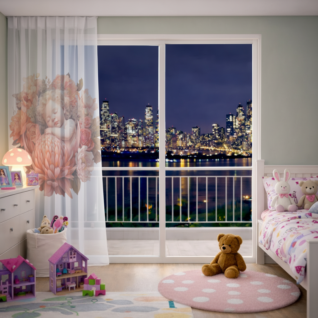Ethereal Cottagecore Sleeping Baby Sheer Curtain