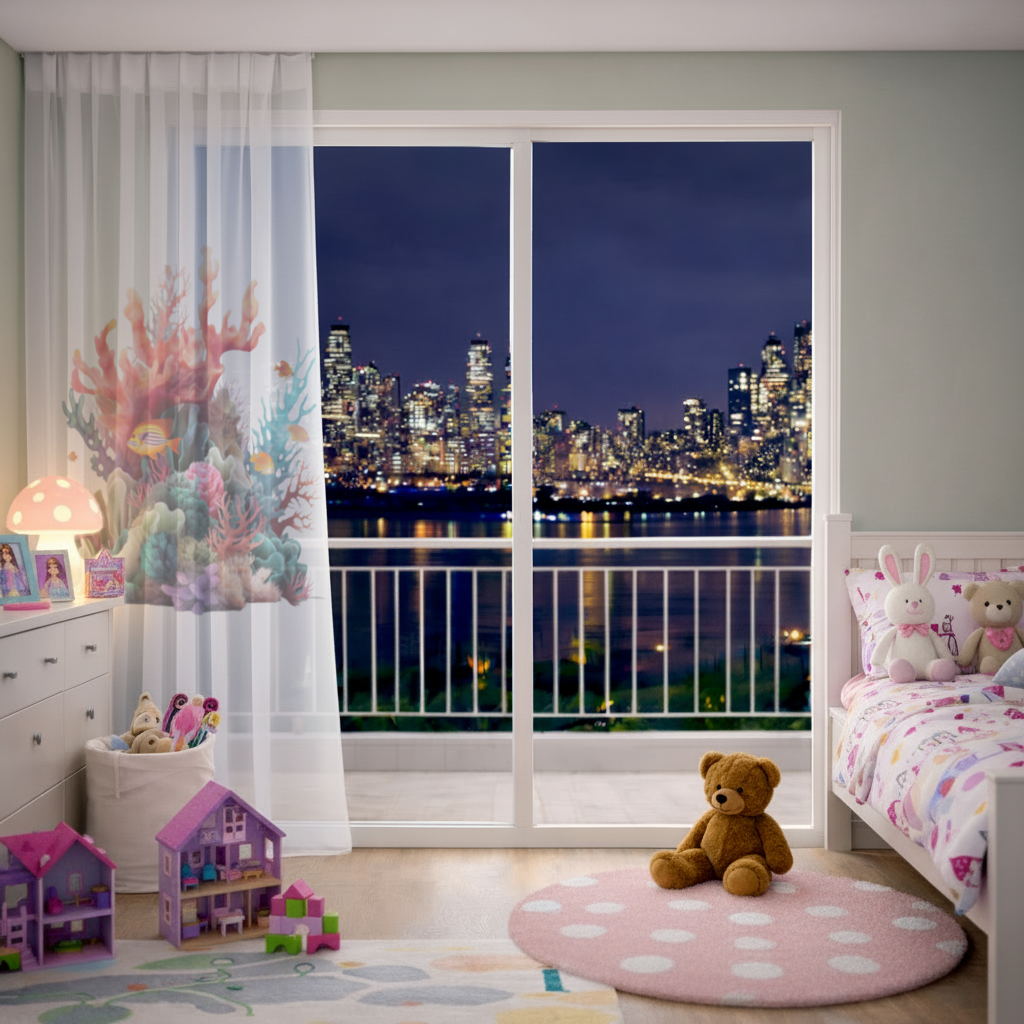 Vibrant Coral Reef and Tropical Fish Sheer Curtain