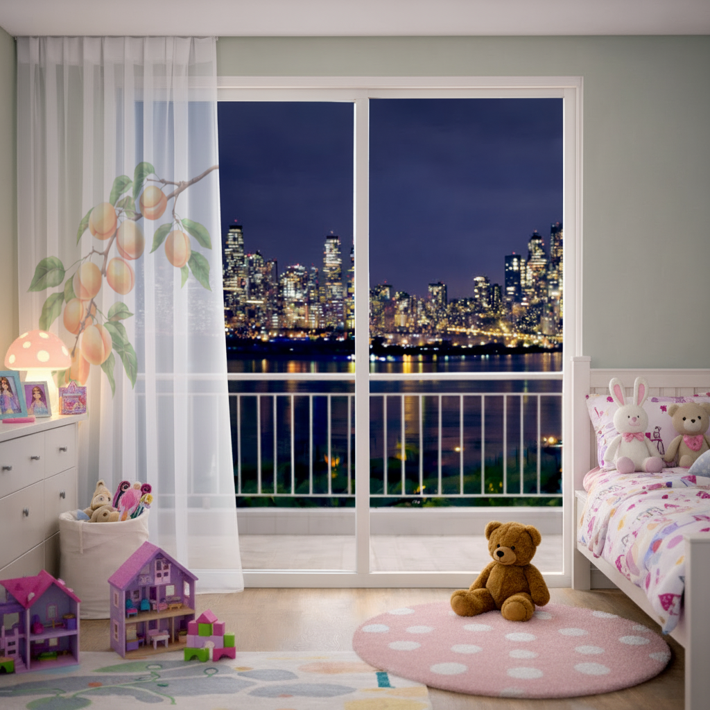 Ripe Orange Apricot Fruit Branch Sheer Curtain