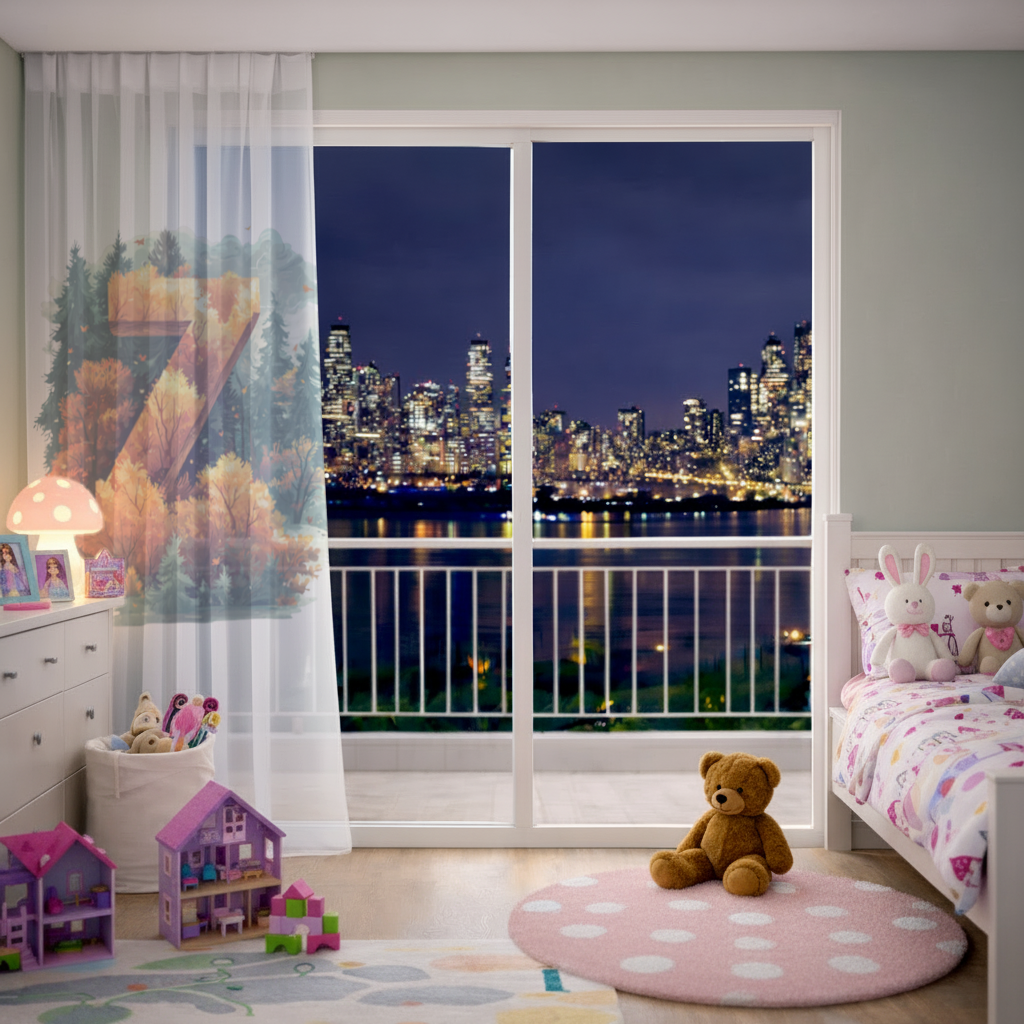 Autumn Leaf Forest Letter Z Sheer Curtain