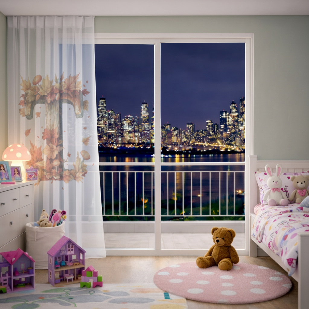 Autumn Leaf Wooden Letter T Sheer Curtain