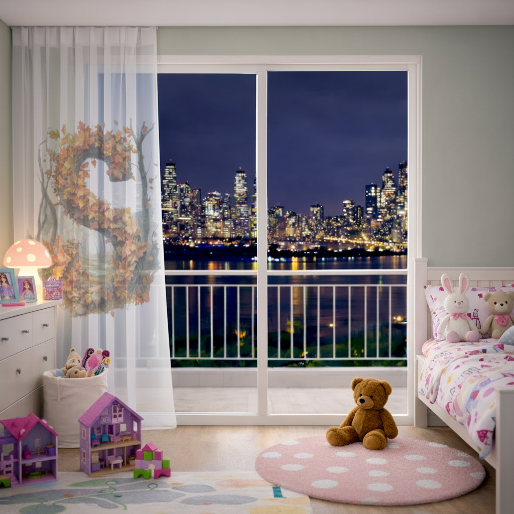 Autumn Maple Leaf Letter S Sheer Curtain