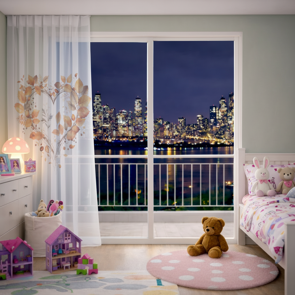 Turuncu Sonbahar Yaprakları Kalbi Tül Perde