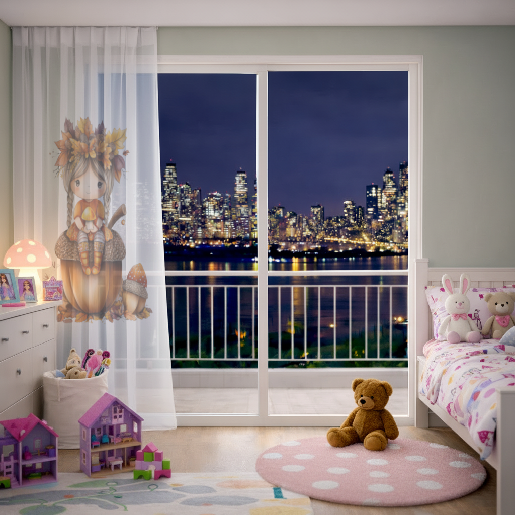 Mantar Tutan Meşe Palamudu Kızı Tül Perde