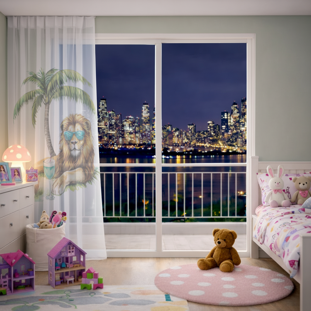 Summer Vibe Lion Under Palm Tree Sheer Curtain