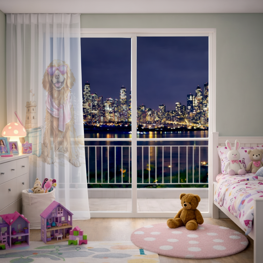 Beach Golden Retriever Pink Sunglasses Sheer Curtain