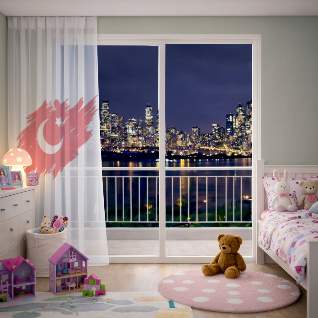 Fırça Darbeli Ay Yıldız Türkiye Bayrağı Tül Perde