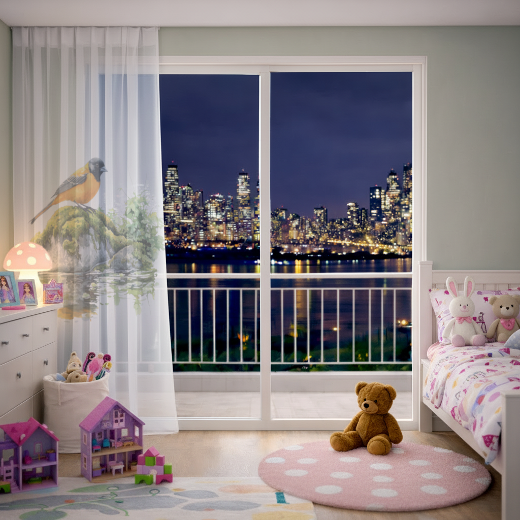 Turuncu Siyah Baltimore Oriole Kuşu Tül Perde