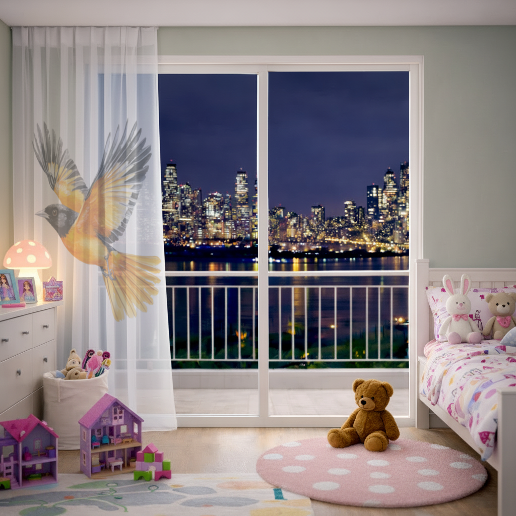 Watercolor Baltimore Oriole Sheer Curtain