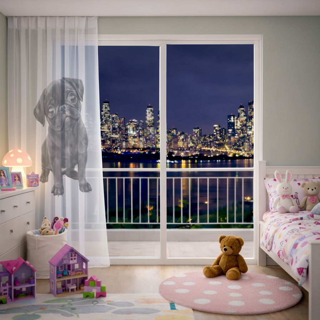 Innocent Black Pug Puppy Sheer Curtain