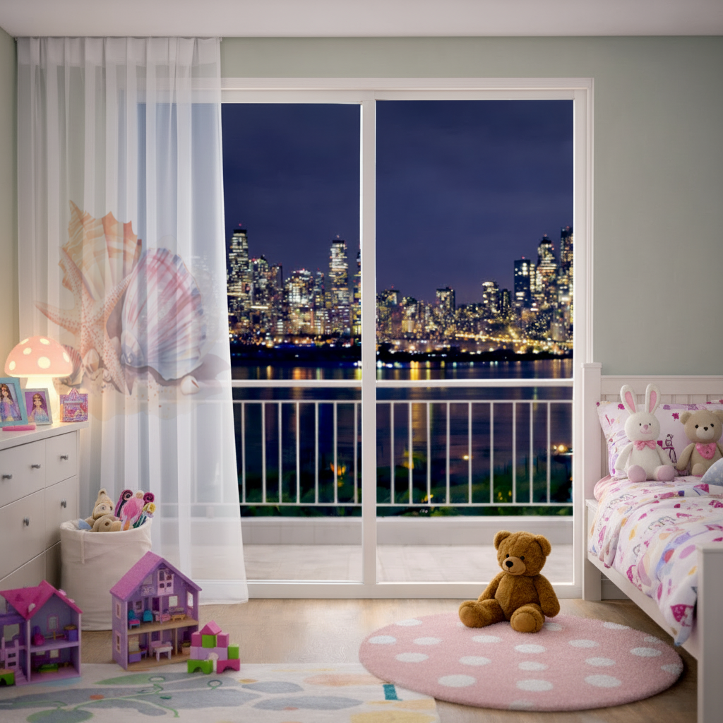 Suluboya Sahil Deniz Kabukları Tül Perde