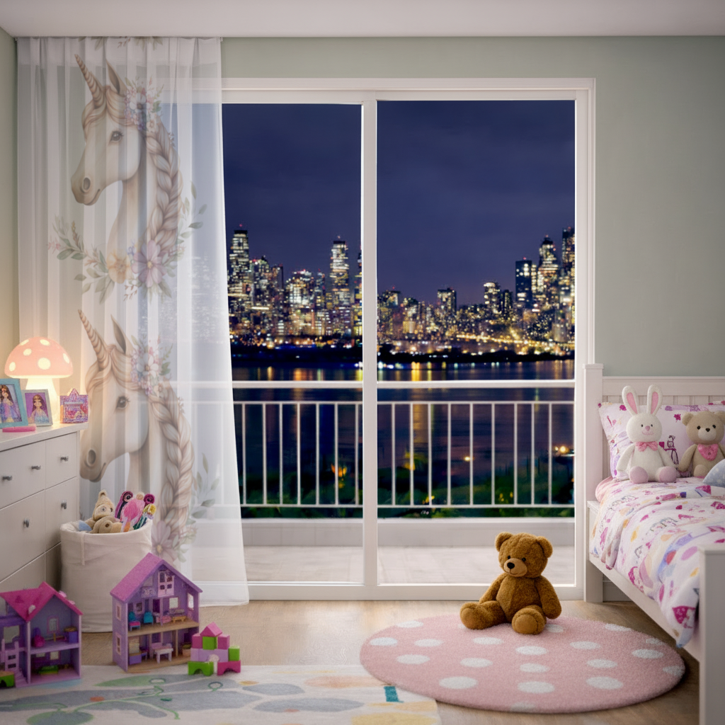 Cottagecore Floral Unicorn Sheer Curtain