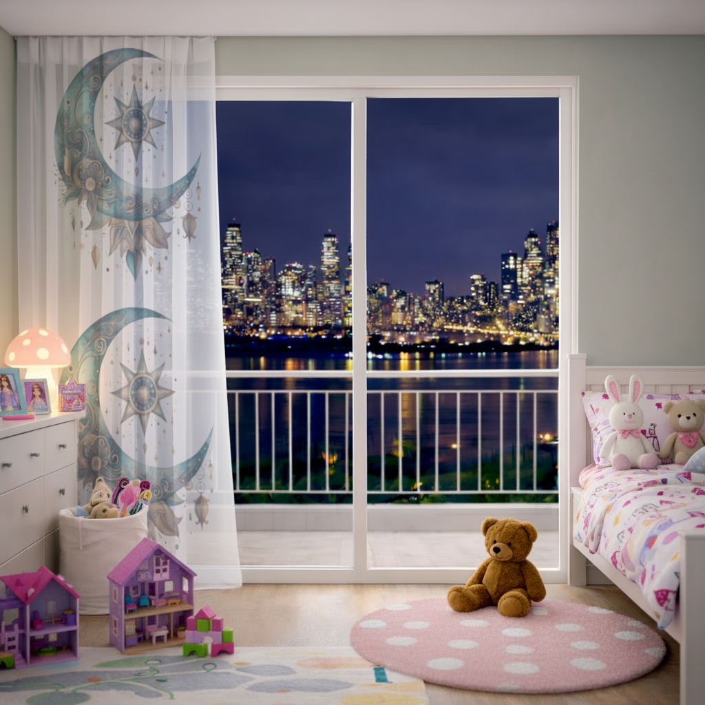 Boho Celestial Sun and Moon Sheer Curtain