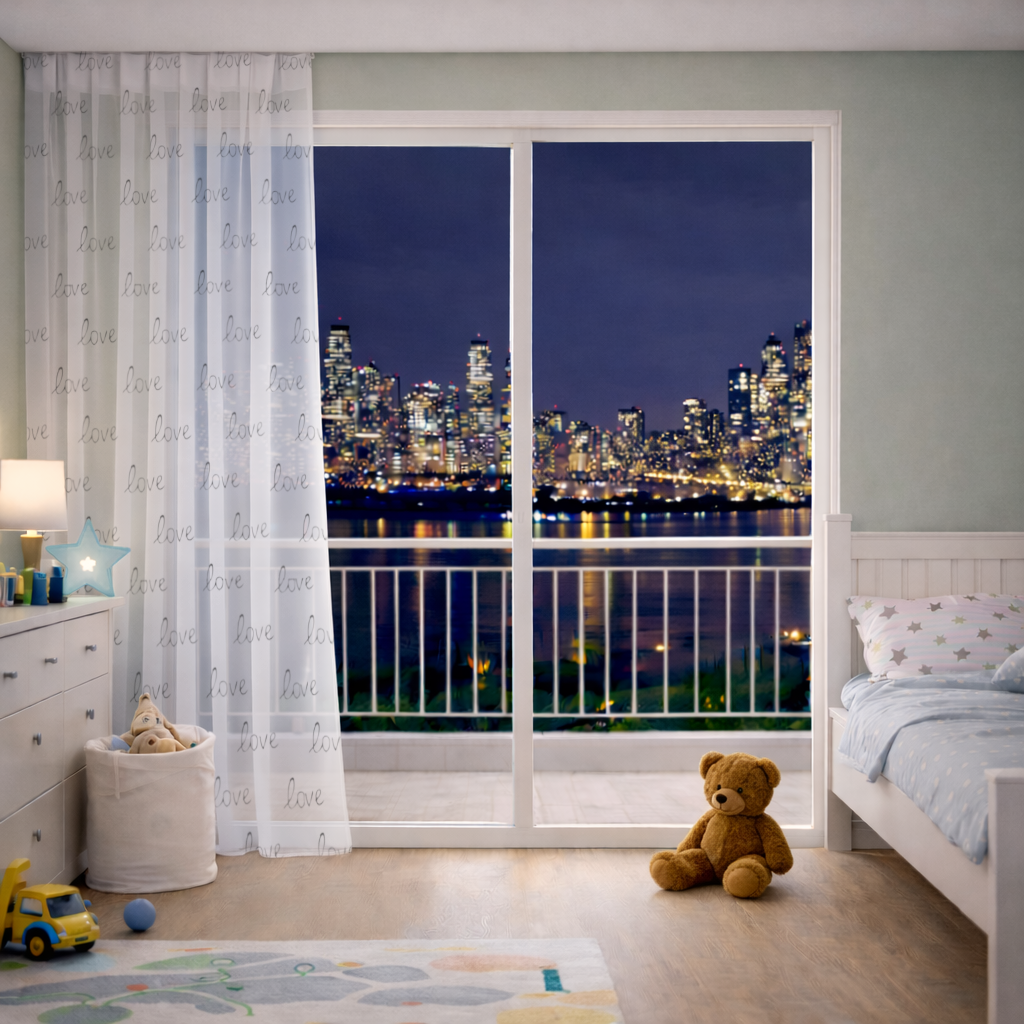 Minimal Black and White Love Text Pattern Design Sheer Curtain