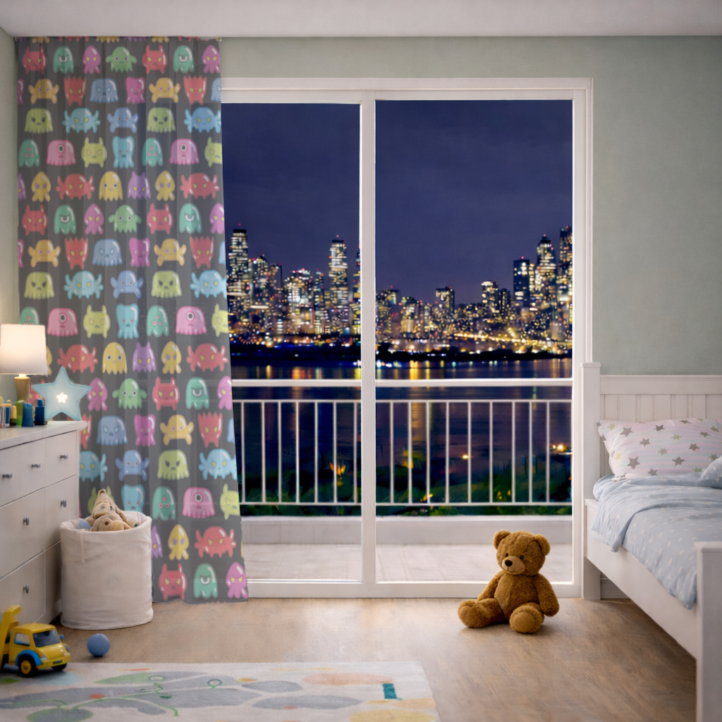 Cute Colorful Monsters Seamless Pattern Sheer Curtain