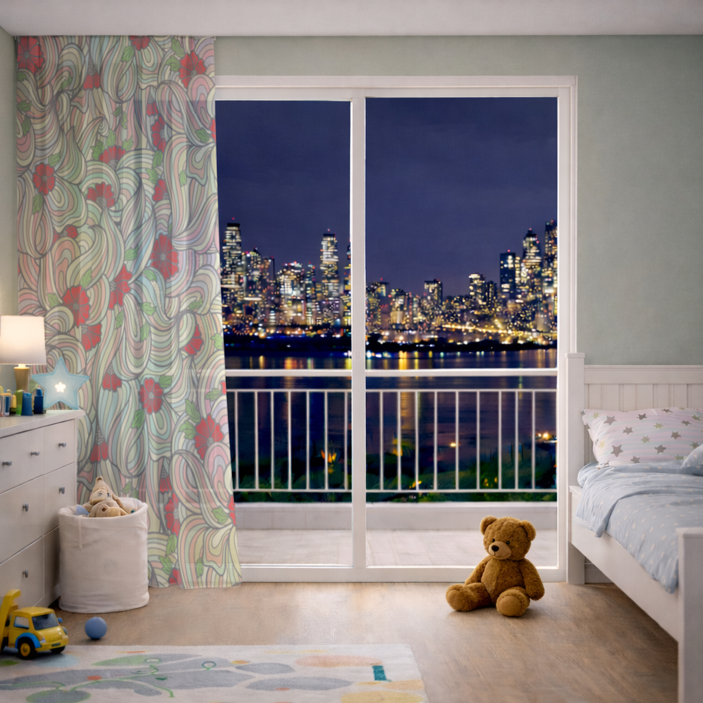 Çiçekli Retro Dalgalı Desen Tül Perde