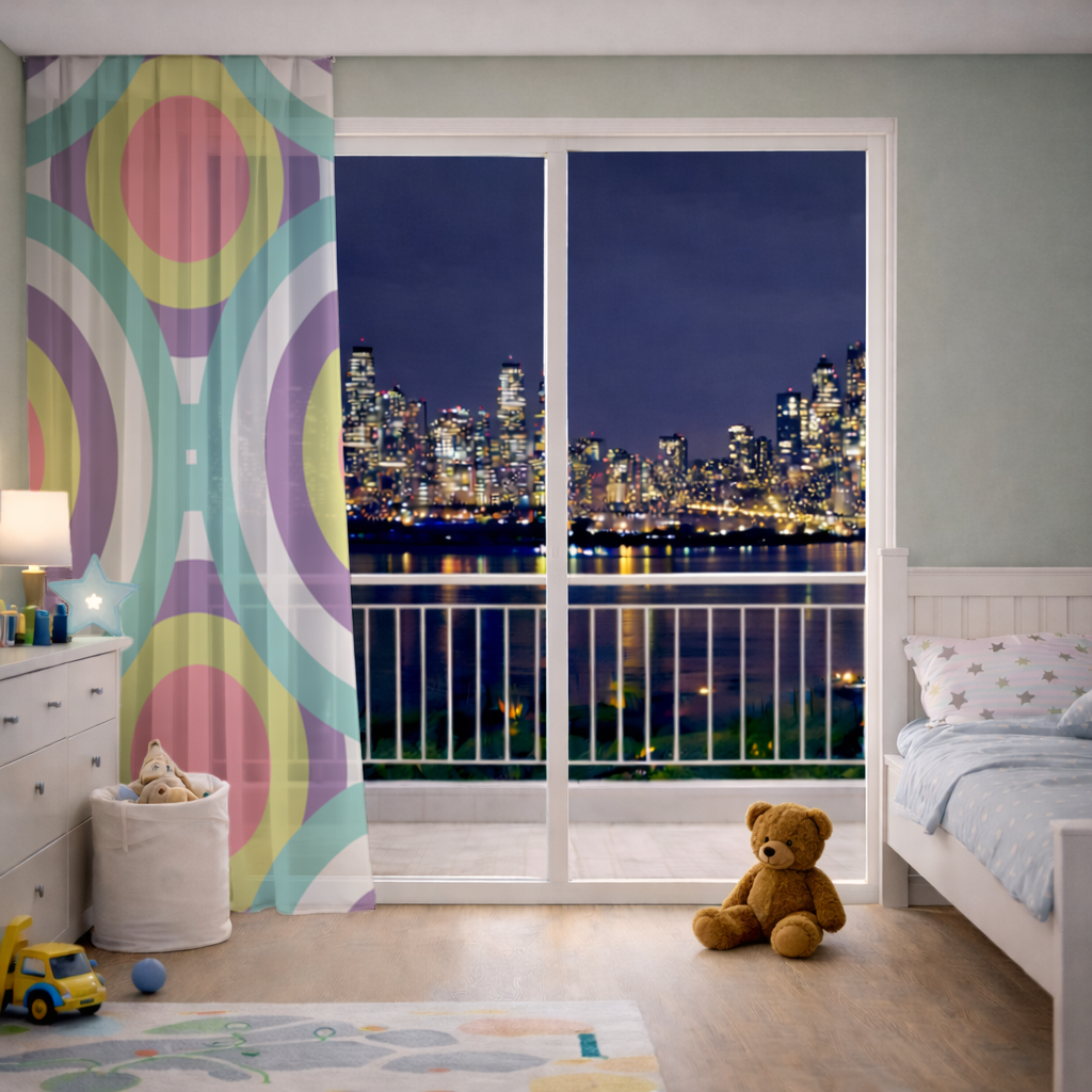 Colorful Geometric Circle Pattern Sheer Curtain