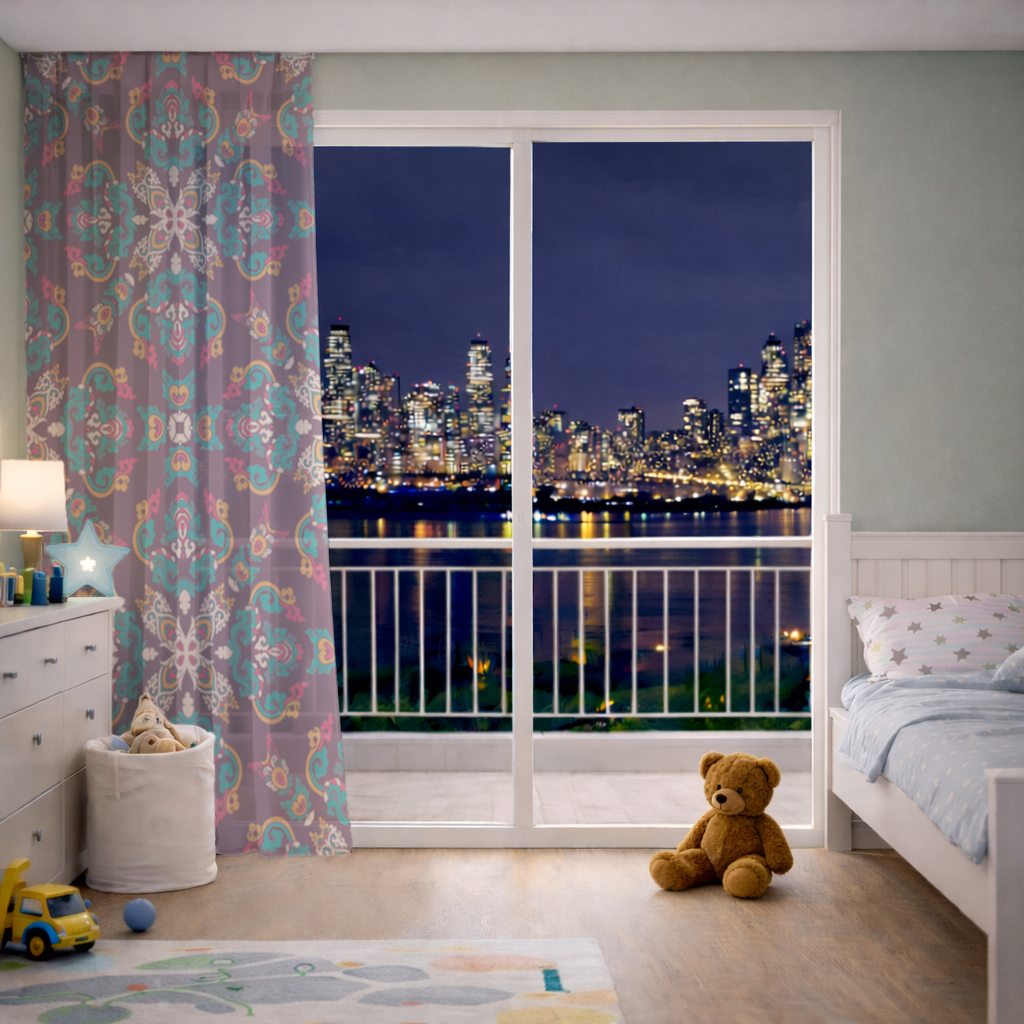 Colorful Ottoman Inspired Mandala Pattern Sheer Curtain