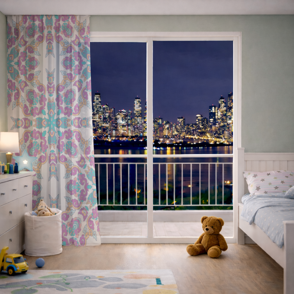 Colorful Oriental Symmetrical Mandala Pattern Sheer Curtain