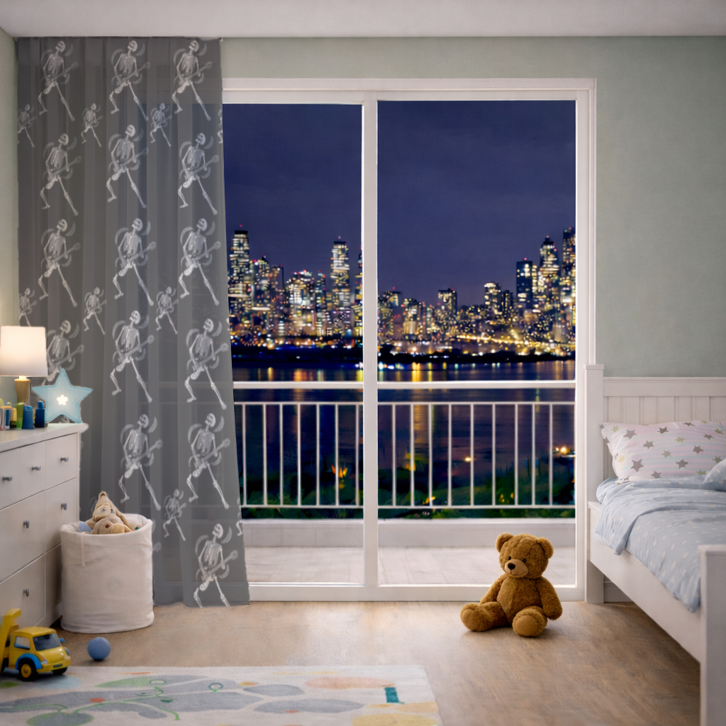 Rock Gitar Çalan İskelet Tül Perde