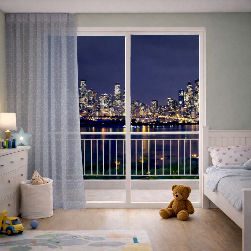 Lacivert Beyaz Yarım Daire Geometrik Desen Tül Perde