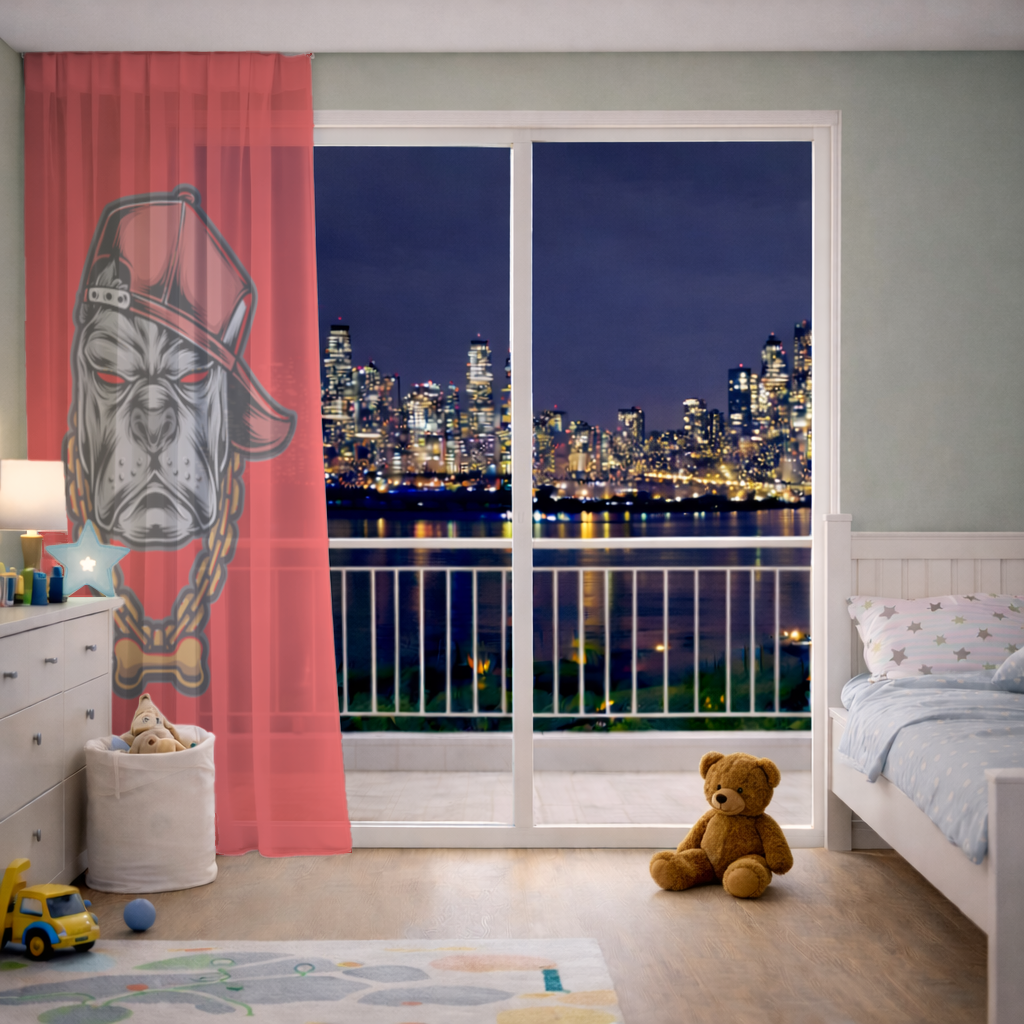 Hip Hop Style Gangster Dog Illustration Sheer Curtain