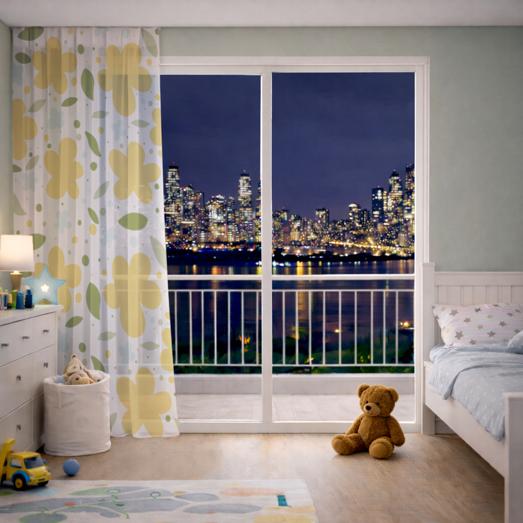 Yellow Floral and Leaf Boho Seamless Pattern Sheer Curtain