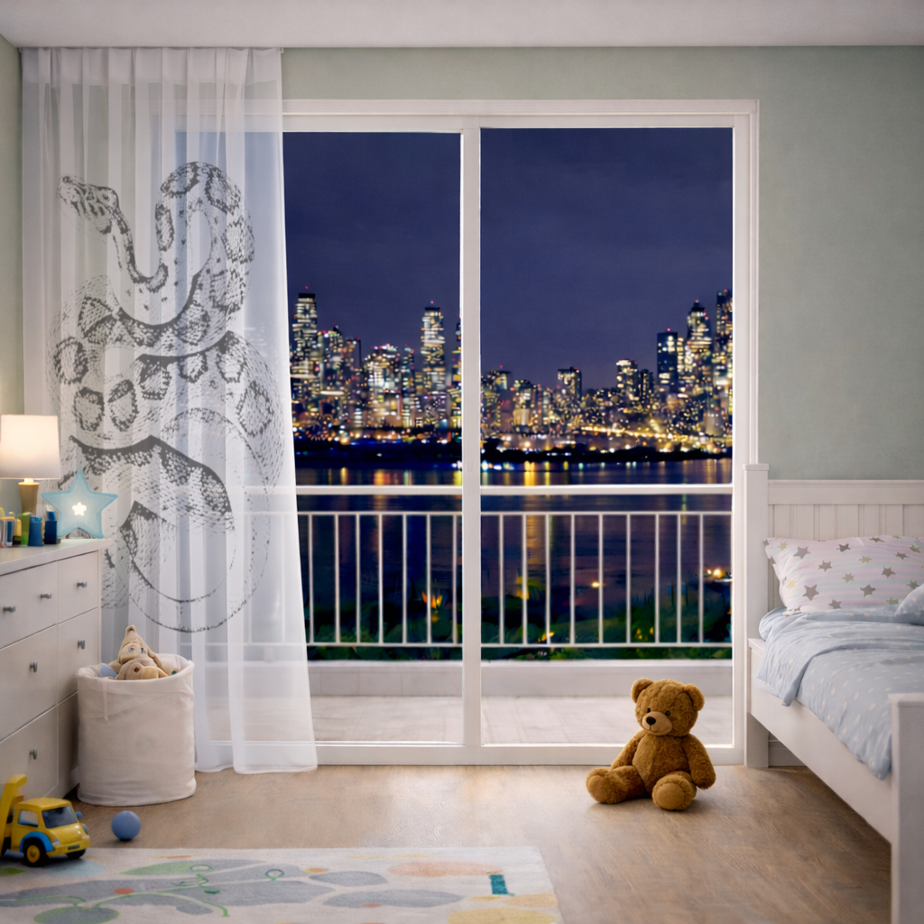 Detailed Vintage Rattlesnake Illustration Sheer Curtain