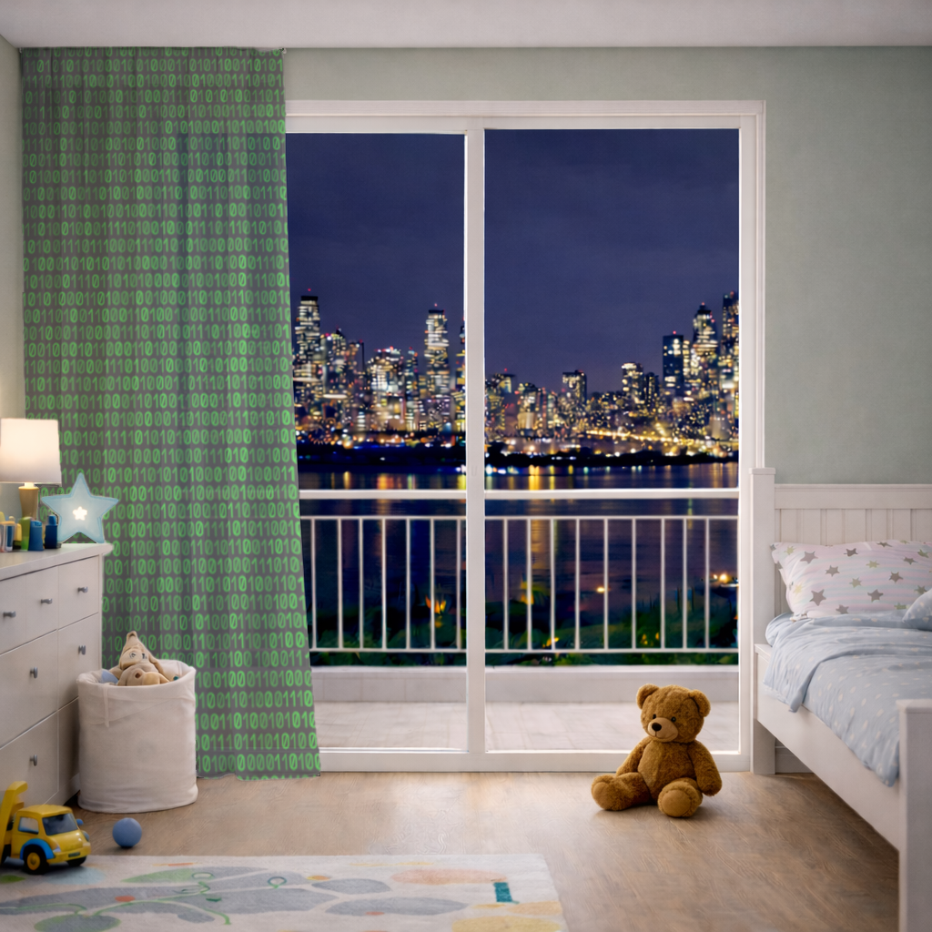 Matrix Style Digital Binary Code Background Sheer Curtain