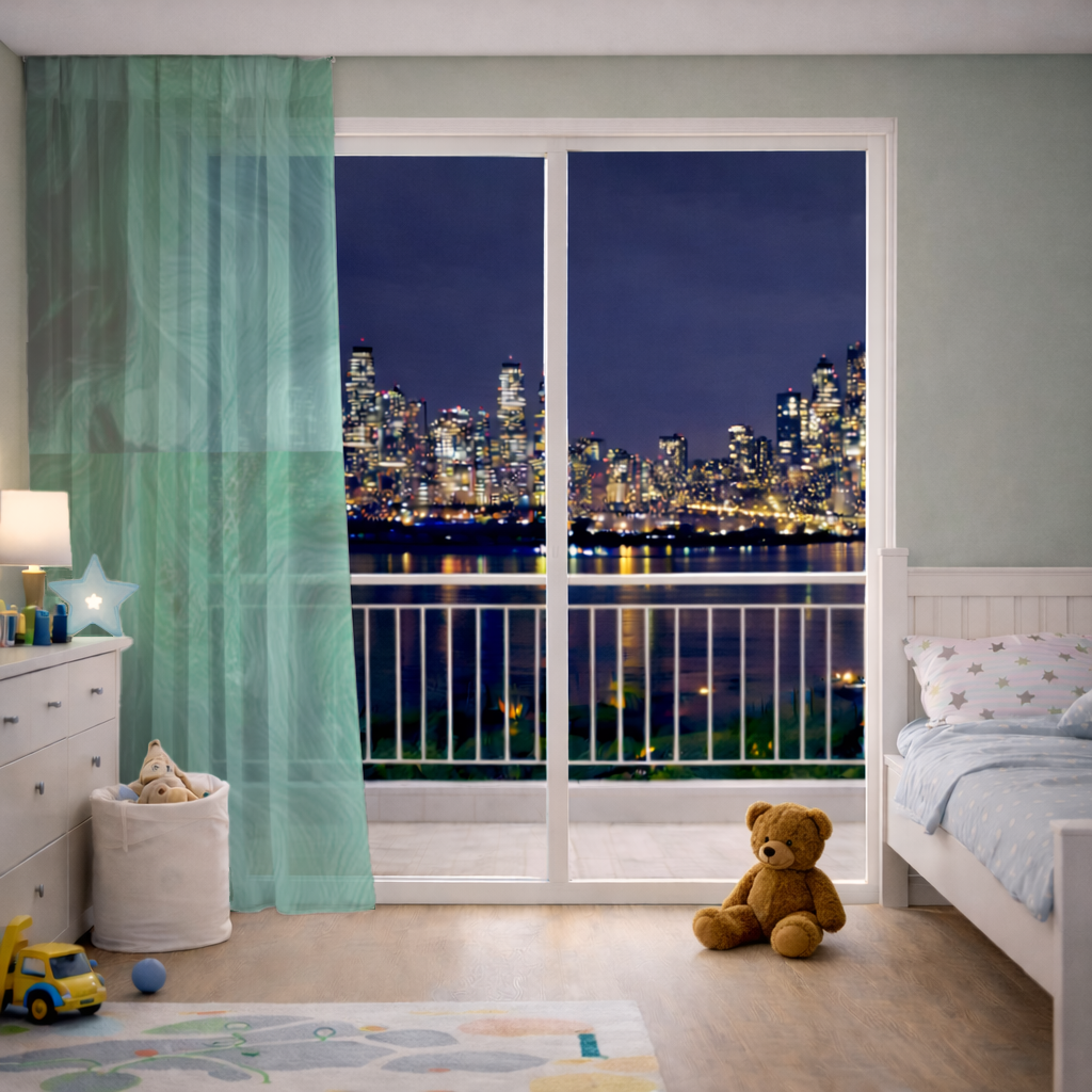 Black and green marbling Sheer Curtain